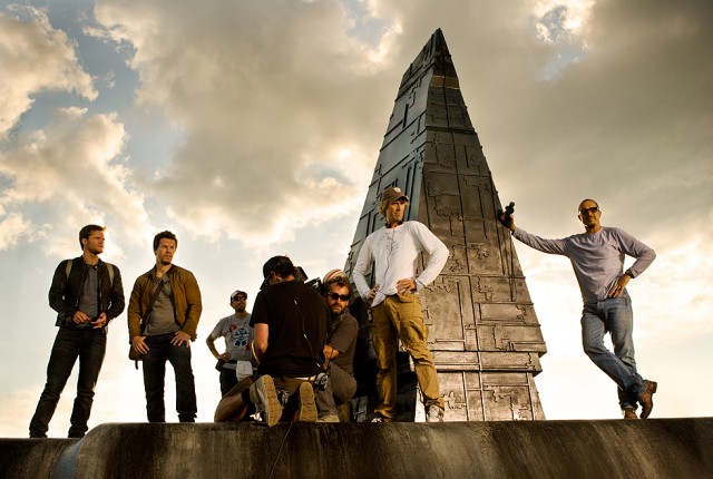 Pictured left to right:
Jack Reynor; Mark Wahlberg; 2nd Assistant B-Camera Casey "Walrus" Howard; 1st Assistant A-Camera John Kairis with back to camera; B-camera Operator Lukasz Bielan; Director Michael Bay; Director of Photography Amir Mokri.
